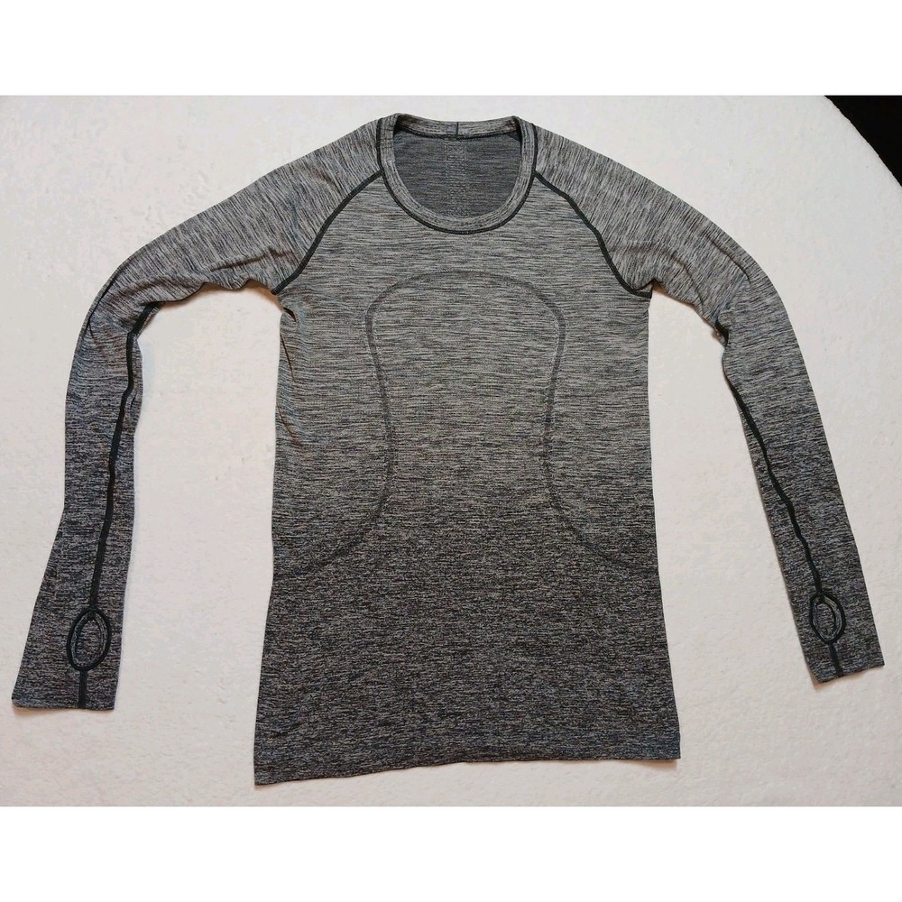 Lululemon Swiftly Tech Long Sleeve Grey Ombre Run For Cheese Hem Message Size 4